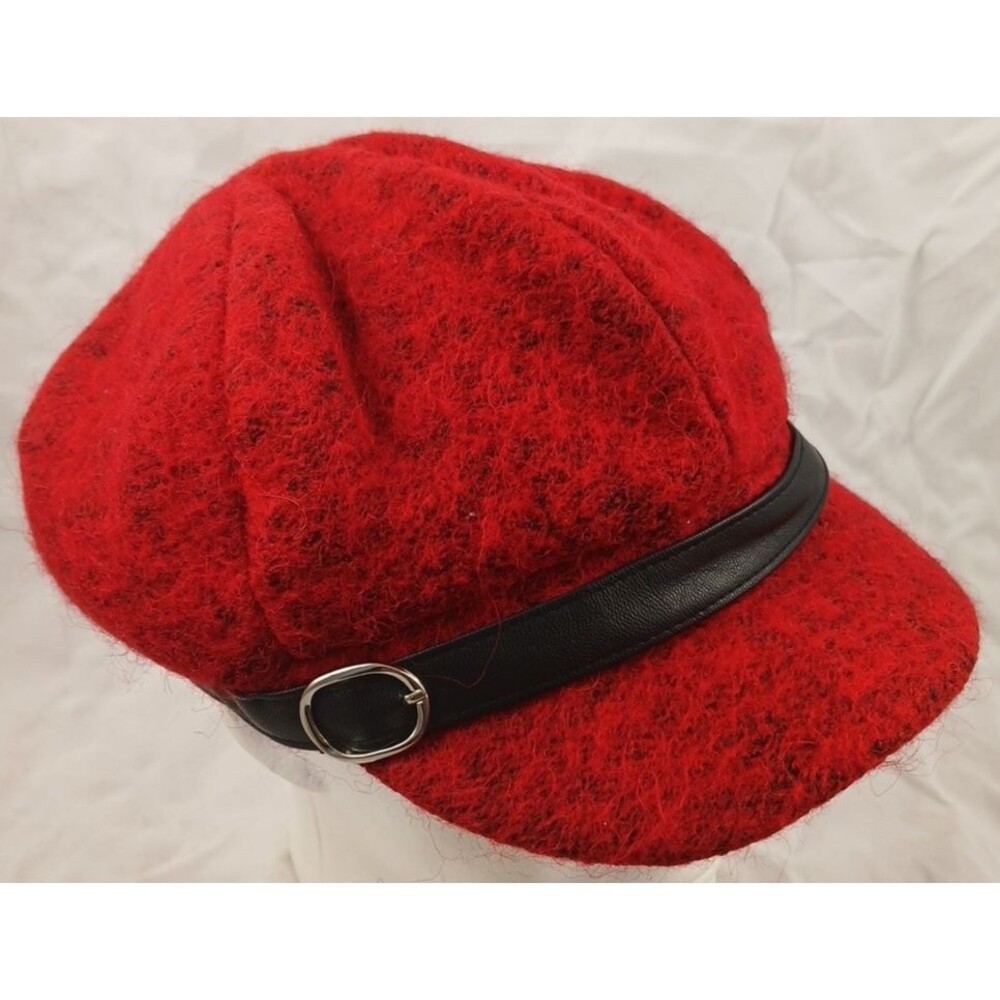 Women's One Fresh Hat Red Wool Blend Cadet/Newsboy w/Faux Leather Buckle Band
